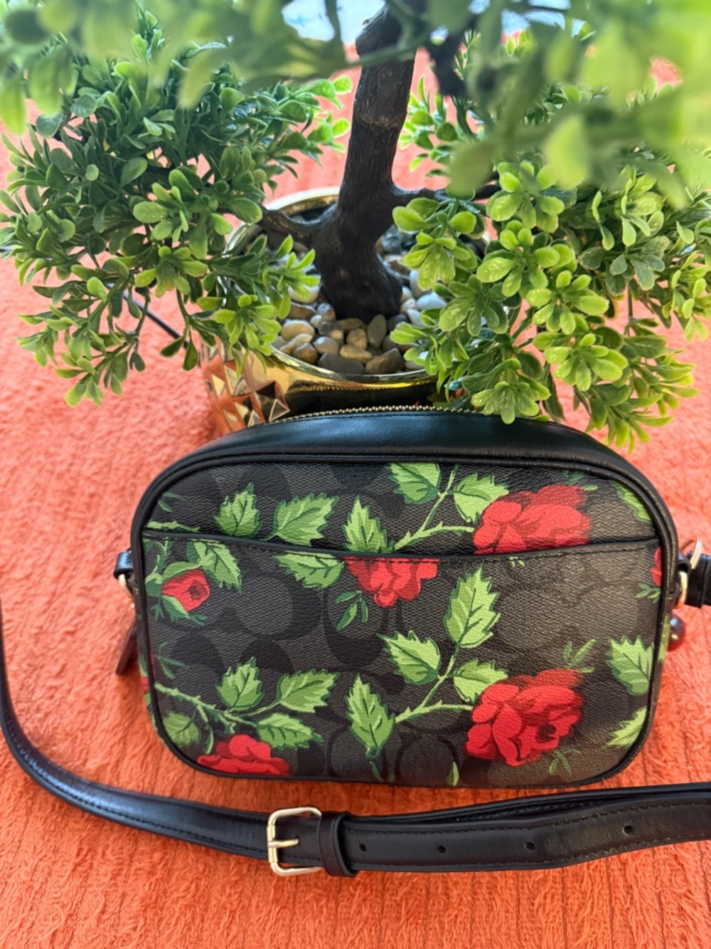 Coach Black Floral Crossbody Bag with Red Roses - Picture 9 of 15